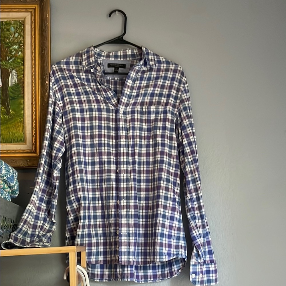 Banana Republic Plaid Linen Button Down Shirt